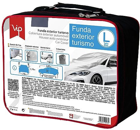 VIP Funda exterior de coche, resistente al polvo, lona coche exterior, cubierta de lona resistente al polvo, Talla L, gris