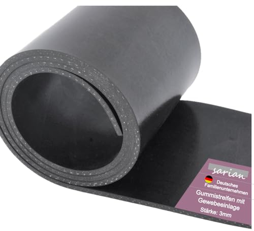 sarian Gummistreifen mit Gewebeeinlage Stärke 3mm viele Größen Schutzmatte Gummidichtung Bodenmatte Gummimatte Gummiunterlage Industriequalität Vollgummi Schürfleiste Hartgummi
