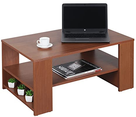 RICOO Couchtisch mit Stauraum 80 x 39 x 50 cm, Couchtisch Holz, Wohnzimmertisch für Couch Eiche Rustikal – WM090-ER - Tisch Wohnzimmer Tisch, Sofatisch, Coffee Table, Couchtisch klein