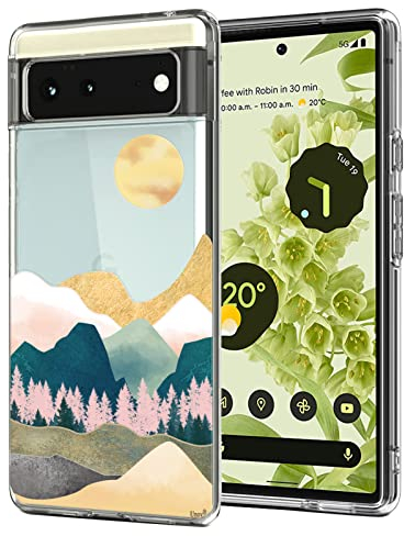 Unov Hülle Kompatibel mit Pixel 6 Hülle klar Transparent Schlanke Schutzhülle Weich TPU Stoßstange Geprägtes das Muster Stoßdämpfung 6.4 Zoll (Sierra Berge)