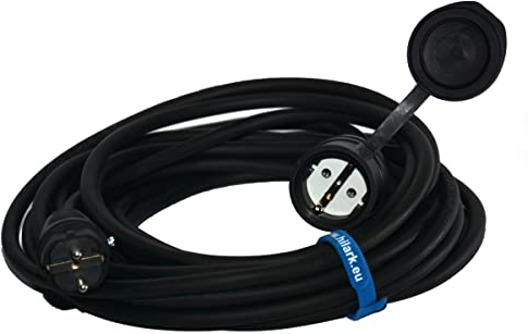 Hilark Cable alargador de 3 núcleos de 2,5 mm², IP44 con Enchufe Schuko, Cable de extensión H05VV-F 3G2,5 mm2 (3x2,5), Enchufe Schuko con Tapa Protectora, Cable eléctrico PVC (20 Metros, Negro)