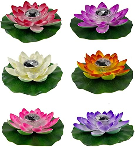 Yeehliny Lotusblüten-Licht, künstliche schwimmende Lotusblumen, Solar-Licht, Solar Lotusblüte, Pool-Licht, Schwimmender Künstlicher Lotus Laterne, Solarleuchte, Teich Dekoration (6PCS)