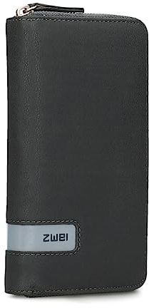 Zwei große Damen Geldbörse M.Wallet MW2 Portemonnaie aus weichem Kunstleder, Geldbeutel mit umlaufendem Reißverschluss, 15 Kartenfächern, 2 Scheinfächern, Münzfach & Sichtfach (Velours-ash)