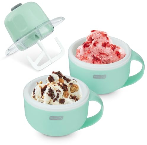 Dash My Mug Ice Cream Maker - Makes Single Serving of Gelato, Frozen Yogurt, Sorbet & More - Easy to Clean & Use - Aqua, 2 Bowls