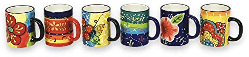 Verano Spanish Ceramics Classic Spanish Hand Painted Mugs 10cm - New Home Décor Kitchen Restaurant Café Dining Tabletop Decorative Tea Coffee Hot Chocolate Mug Cups Drinking Cups - Set of 6