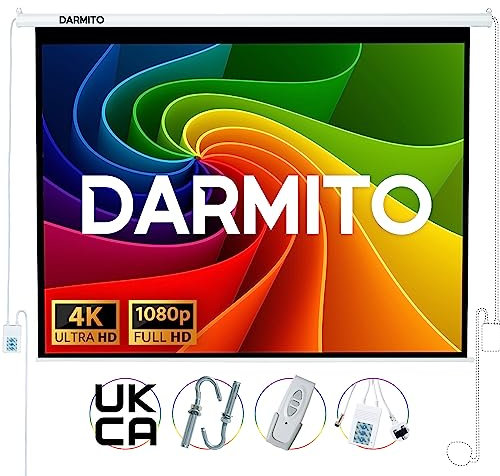 Darmito 120 4:3 Dual-Plug Electric Motorised Projector Screen, Ultra HD 3D 4K 8K Matt White +1.2 Gain, 16:9 Ratio Supported, For Meeting School Home Cinema Theater Movie TV DVD Indoor