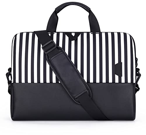 bagsmart Laptoptasche für Frauen, 15,6-Zoll-Laptoptasche, Schlanke Computertasche, Aktentasche, Arbeitstasche für Reisen, Schwarz Streifen