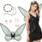 Aomig Alas de Hada, Alas de Mariposa Orejas de Elfo, Alas de Angel con Corona Flores, Alas Disfraz para Adultos, Mujeres para Fiestas Cumpleaños Temáticas de Navidad y Halloween, Cosplay (Negro)
