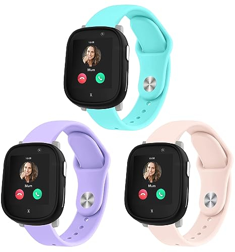 Snyeest 3-Stück Sport Armband Kompatibel mit Xplora X6/Anio 6 Armband, Ersatz Verstellbares Silikon Armbänder Weiches Uhrenarmband für X6 Play/X6 Pro/Anio6,Blaugrün+Lila+Rosa