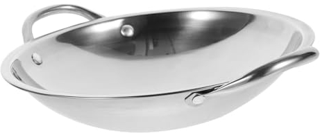 HOLIDYOYO Wok Acier Inoxydable à Double Poignée Poêle De Cuisine Pratique Pour Fondue Et Fruits De Mer Ustensile De Cuisine Résistant à Haute Température