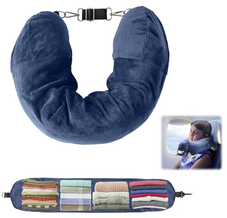 BOXOB Reisekissen zum Füllen mit Kleidung, 18,5x80cm Weiches Plüschiges Stopfbares Reisekissen Umwandelbares Nackenkissen für 3-Tage Reiseutensilien, Nur Reisekissenbezug, Ohne Füllstoff (Dunkelblau)