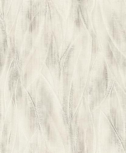 Rasch Tapete 486254 - Vliestapete mit abstraktem Motiv mit großen Blättern in Grau aus der Kollektion Country Charme