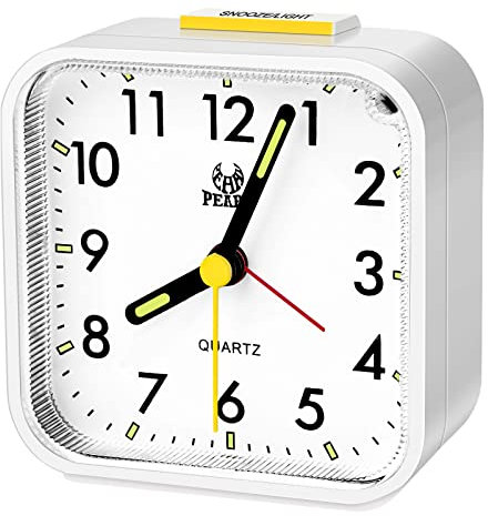 SPORWAY Réveil Silencieux sans Tic-Tac: Réveils Quartz Petite Réveil De Voyage avec Lumière et Snooze pour Chambre à Coucher Bureau Voyage (Blanc)