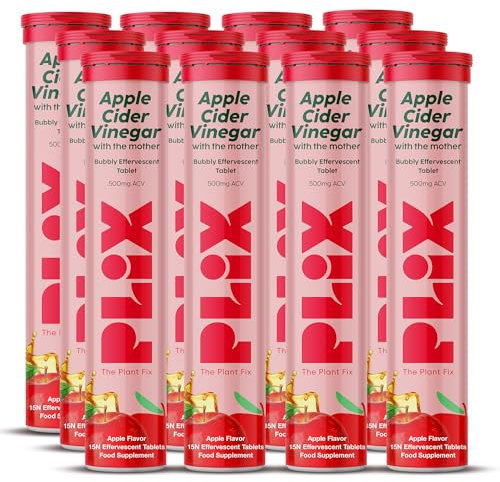 PLIX - The Plant FIX Apple Cider Vinegar 180 Effervescent Tablet, ACV with Mother for Weight Loss and Easy Digestion, Vitamin B6 & B12, Pack of 12 (Apple), 100% Vegan, Easy to Carry & Consume