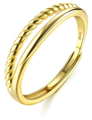 Adramata Ring Silber 925 Damen Verstellbar Drehring Stapeln Daumenring Eheringe Verlobungsring Engagement Ringe Frauen Band Ring Gold Rosegold Silber Ring für Damen Geschenke für Frauen mit Box