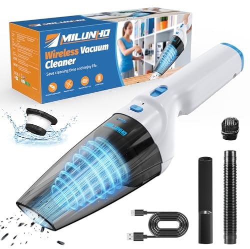 Milunho Aspirateur à Main, 9500PA Aspirateur Voiture Puissant sans Fil, 100W Rechargeable Portable Mini Aspirateur sans Fil, Aspirateur de Voiture pour Maison Voiture Bureau Canapé (Bleu)