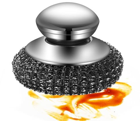 Topfschrubber mit Griff, Edelstahl-Wollschrubber mit Griff, Küchenreinigungsbürste für Stahltopf, Topfreiniger, Besteck, Töpfe, Waschbecken, Armaturen