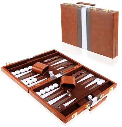 Vehipa Backgammon-Set, 11 Zoll Tragbares Reisespielset mit Tragegriff, für Erwachsene (Braun)