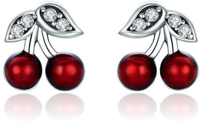 Kerraom Kirsche Ohrringe S925 Silber Kleine Niedliche MadameOhrringe Mädchen Anti-Allergie Temperament Damen Geschenk Mädchen Tochter Enkelin Ohrstecker