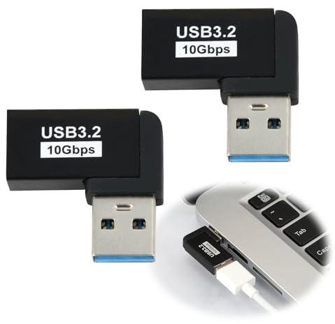 2 PCS USB Winkelstecker 90 Grad USB 3.2 Winkel Adapter, USB 3.2 Winkel Adapter, L-förmige USB A3.2 Stecker-Buchse Konverter für schnelle Datenübertragung, Kompatibel mit Laptop, Tablet und mehr