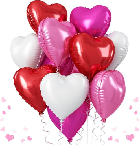 Rot-rosa Herz-Luftballons, 45,7 cm, Hot Pink, Rot und Weiß, Helium-Folienballon, Herzform, Mylar-Luftballons für Mädchen, Frauen, Geburtstag, Hochzeit, Braut, Valentinstag, Ruhestand, Party-Dekoration