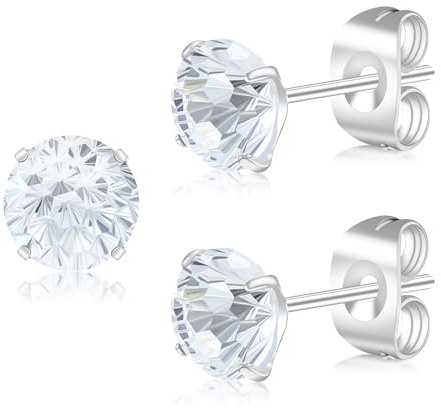Artskin G23 Titanium Cubic Zirkonia Ohrstecker für Frauen Männer Ohrringe CZ Runde Schnitt simulierte Diamant 6mm Hypoallergen Silber Ohrringe für empfindliche Ohren