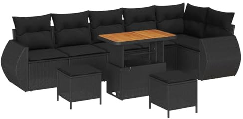 vidaXL 9-teiliges Garten-Sofa-Set mit Kissen in Schwarz aus Poly-Rattan – Handgemacht | Bequeme, Moderne Outdoor-Couch im modulares Design für 6 Personen. Perfekt für Balkone und Terrassen!