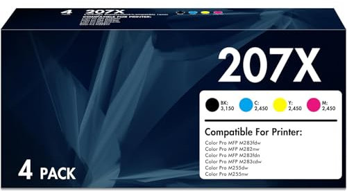 OnmiToner 207X 207A Toner (Mit Chip) Kompatibel für HP Color Laserjet MFP 283fdn 283cdw 283fdw M282nw,Pro M255dw M255nw,W2210X W2211X W2212X W2213X Tonerkartusche (Schwarz Cyan Gelb Magenta,4er-Pack)