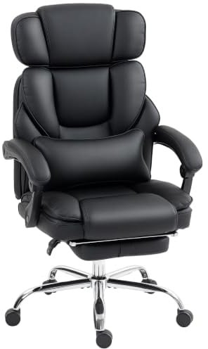 HOMCOM Sedia da Ufficio Ergonomica con Poggiapiedi, Schienale Alto, Nero | Supporto Lombare, Pelle PU, Poltrona Direzionale, Reclinabile 135°, Altezza e Poggiatesta Regolabile, Rotelle Girevole
