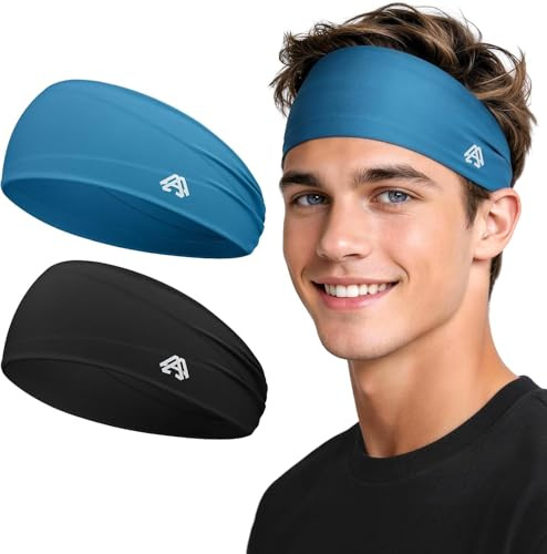 AWUMBUK Cinta Pelo Deporte, 2 Piezas Cinta Sudor Cabeza Hombre, Diadema Elásticas, Cinta para el Sudor de la Frente, Headband para Running, Correr, Gimnasio, Yoga, Ciclismo y Entrenamiento, Tenis