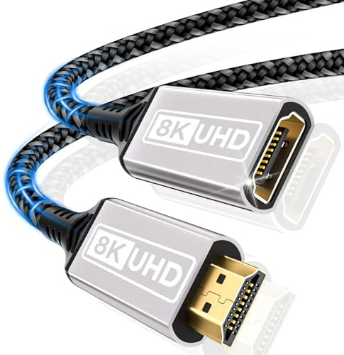 Cable extensión HDMI,2M 10K 8K@60HZ 4K@120HZ/144HZ Cable de extensión HDMI 2.1 macho a hembra 48Gbps Ultra Alta Velocidad UHD eARC HDCP 2.3 Dynamic HDR10+ Compatible con TV Stick,HDTV,PS5/PS4