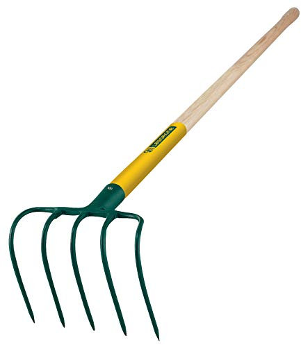 Leborgne, Croc à Fumier, 5 dents, Manche bois percé certifié PEFC 100% de 130 cm, Têtes en acier forgé et trempé, Protège pointes : rangement sécurisé, Assemblé en France