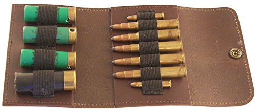 Patronenetui, Leder braun, ohne Gürtelschlaufe, 5 große Kugeln / 2 kleine Kugeln / 4 Schrot