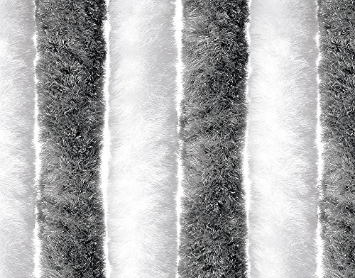 DEFACTO Flauschvorhang Türvorhang (90x200 cm) Chenille Fliegenschutz Insektenschutz Camping 100% Made In Italy - Vielseitig, Leicht Zu Reinigen, Effektiver Sicht- Und Hitzeblocker - (Grau-Weiß)