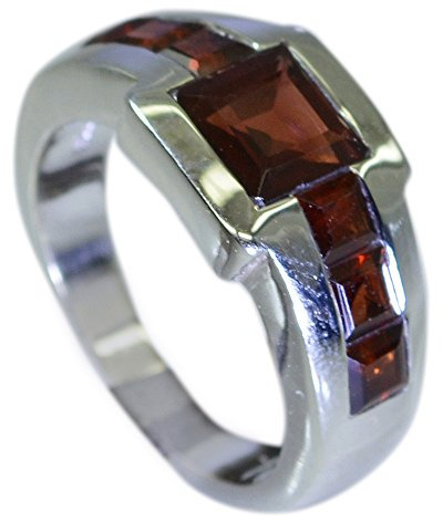 55Carat Ring für Herren, natürlicher Granat, 925er-Sterlingsilber, Lünetten-Stil, Januar-Geburtsstein, Größe 4, 5, 6, 7, 8, 9, 10, 11, 12, Kristall, Natürlicher Granat
