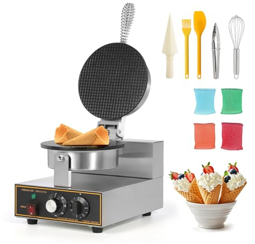 Dyna-Living Commercial Ice Cream Cone Machine Waffle Cone Maker 110V Electric Stainless Steel Egg Roll Mold Nonstick Waffle Cone and Bowl Maker for Home Restaurant Use 1200W