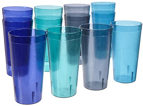US Acrylic Café Plastic Reusable Tumblers (Set of 12) 32-ounce Iced-Tea Cups, Coastal | Value Set of Restaurant Style Drinking Glasses, Stackable, BPA-free, Made in the USA | Top-rack Dishwasher Safe