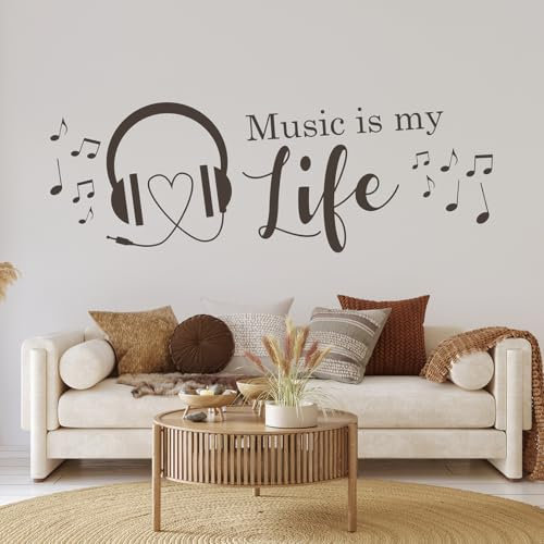 tjapalo® a32 Musik Deko Wandspruch Wandtattoo Musik Wandtattoo Wohnzimmer Musikspruch Jugendzimmer Musik ist mein Leben Wandtattoo Music is my Life, Größe: B150xH50cm, Farbe: flieder