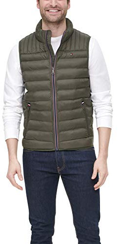 Tommy Hilfiger Men's Lightweight Packable Puffer Vest, Olive, L