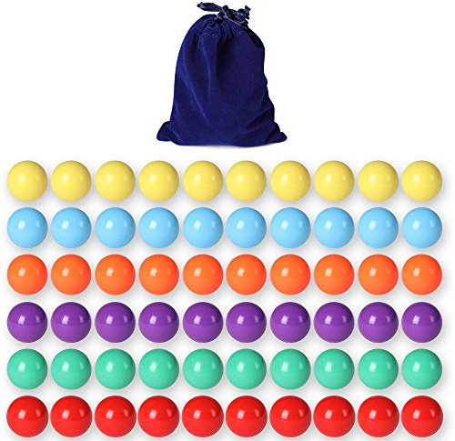 Ailebens 60 Pcs Game Replacement Balls for Chinese Checker,16mm Solid Color Acrylic Replacement Marbles for Chinese Checkers, Marble Run, Marbles Game(6 Colors)