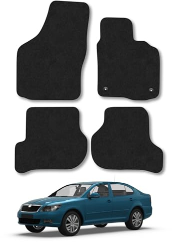 Skoda Octavia (2008-2013) Car Mats Accessories Tailored Fit Carpet Floor Mats Non Slip Black Trim Full Coverage Compatible Accessory Front Rear Set Anti Slip Granulated Backing Hand-Finished Clips