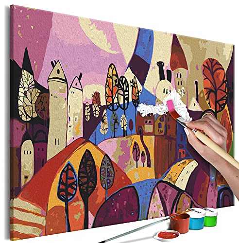 murando - Malen nach Zahlen abstraktes Stadt Landschaft bunt 50x40 cm Malset mit Holzrahmen auf Leinwand für Erwachsene Kinder Gemälde Handgemalt Kit DIY Geschenk Dekoration