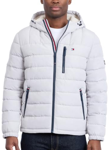 Tommy Hilfiger, Piumino da uomo impermeabile, di peso medio, con cappuccio foderato in pile Sherpa, X-Large