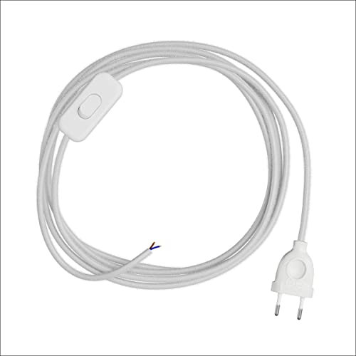 Cablaggio per Lampada Abat-Jour con cavo elettrico tessuto. Colori Vari. (Bianco cotone)