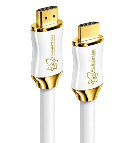 Fusion8K White HDMI 2.1 Cable 15 Feet - Certified 48Gbps 8K@60Hz 4K@120Hz 10K | HDR Dolby Vision eARC | Braided Cord for PS5 Xbox Series X Apple TV 4K