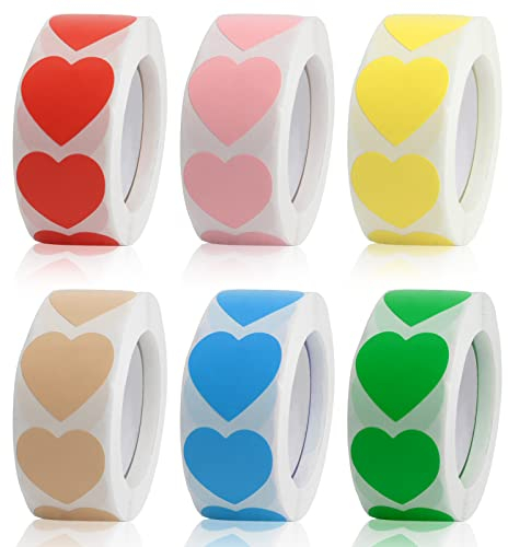 Iyowei Lot de 3 000 autocollants colorés en forme de cœur pour loisirs créatifs, sacs, cartes cadeaux, enveloppes - 2,5 cm (6 couleurs)