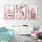 HTWLMM Rosa Blühende Blume Bilder Nordic Leinwand Poste Wandbilder Wohnzimmer Mädchen Schlafzimmer Deko Modern Kunst Badezimmer Bilder Poster Set Rahmenlos (3X30X40CM,1)