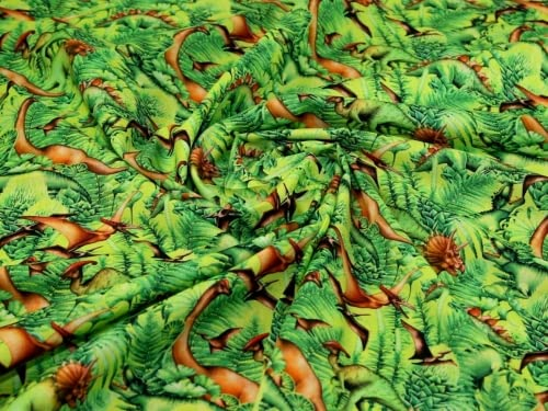 Kleiderstoff mit Dinosaurier-Aufdruck, 100 % Baumwolle, Grün, Meterware