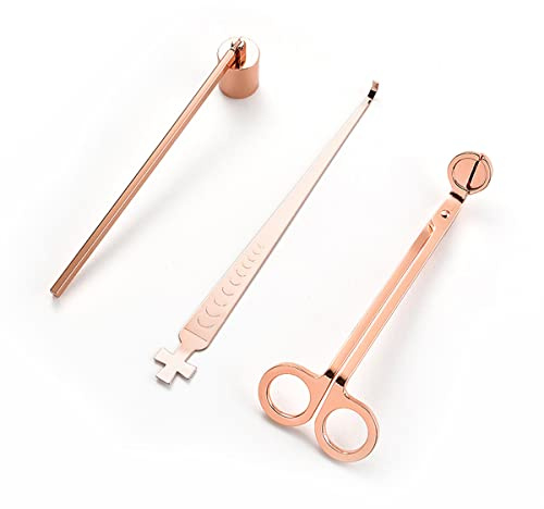 3 in 1 Candle Tools Accessory Set, Candle Cutte, Candle Wick Trimmer, Candle Snuffer, Candle Accessory Set (Rose Gold)