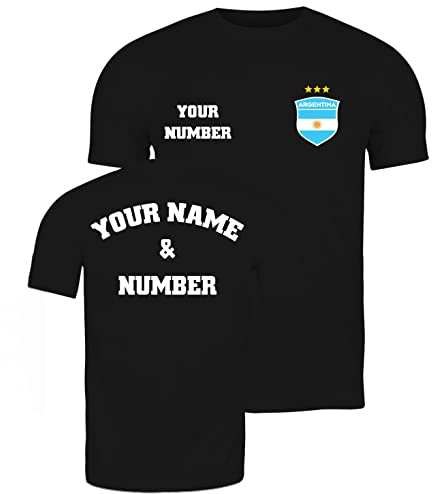 lepni.me Herren Argentinien Fußball Trikot Weltmeisterschaft 2022 Meister mit Ihrem Namen und Nummer | Argentinische Personalisierte Flagge Abzeichen (3XL Schwarz mit 3 Sternen Mehrfarben)